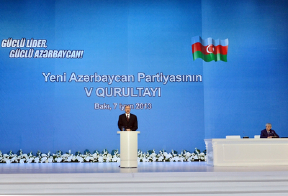 Le Ve congrès du Parti du Nouvel Azerbaïdjan a posé la candidature du chef de l’Etat azerbaïdjanais Ilham Aliyev, président du parti, pour les élections présidentielles qui auront lieu en octobre 2013 VİDEO