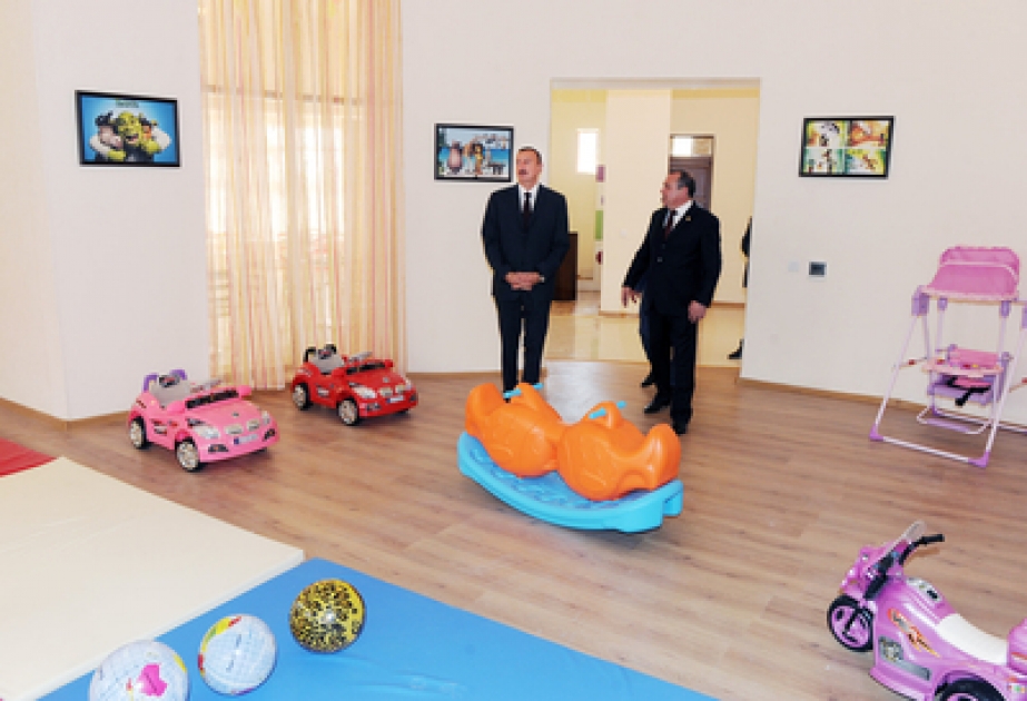 Präsident Ilham Aliyev im Bezirk Gasach an der Eröffnung eines Zentrums für Kinderunterhaltung teilgenommen VİDEO