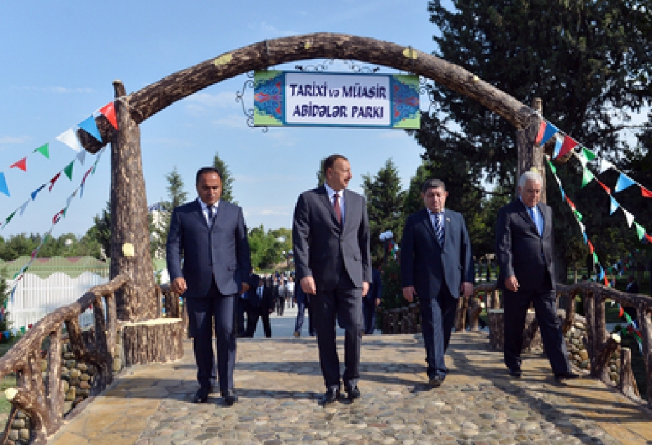 In Agstafa ein Park der historischen und modernen Denkmäler unter freiem Himmel angelegt VİDEO