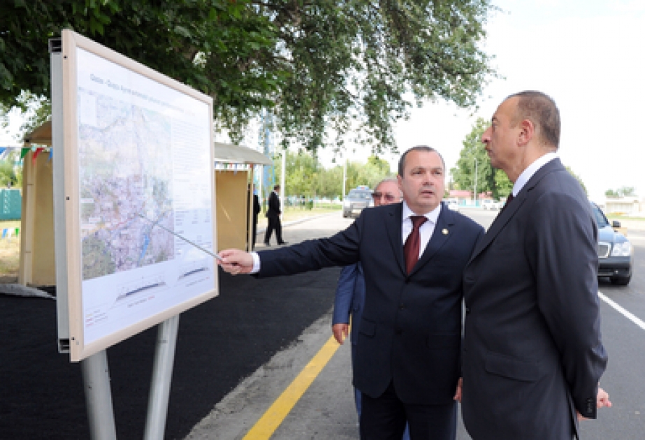 President Ilham Aliyev attends opening of 15-km section of Gazakh-Gushchu Ayrim motor road VİDEO