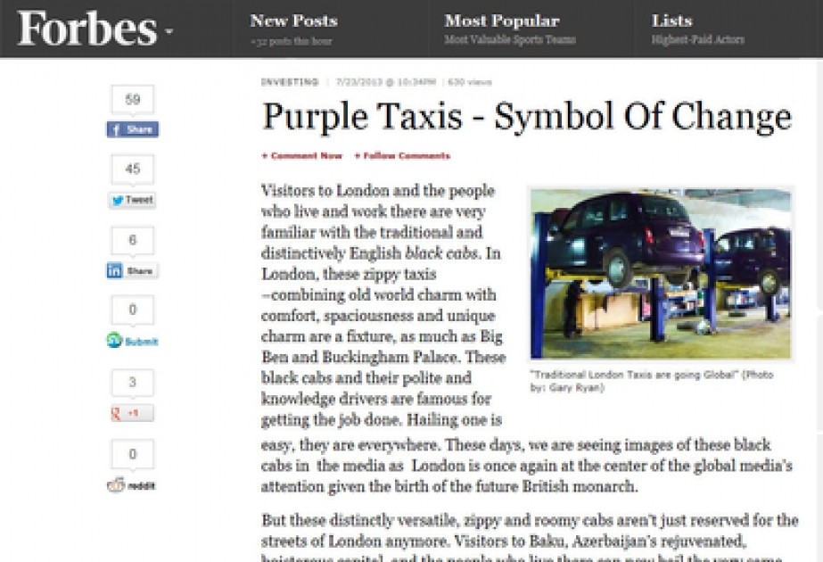 US magazine: Purple Taxis - Symbol Of Change