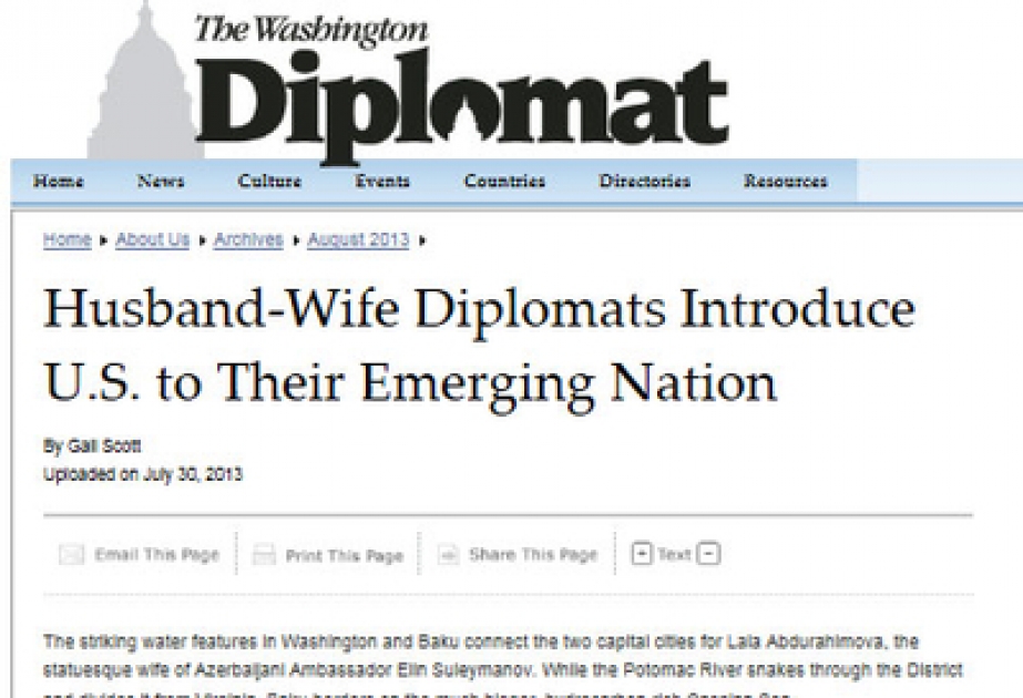 Влиятельная американская газета The Washington Diplomat опубликовала статью об Азербайджане и работе наших дипломатов