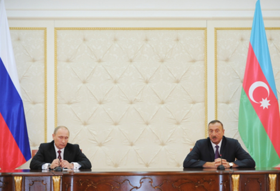 Die Pressekonferenz des Präsidenten von Aserbaidschan Ilham Aliyev und Präsidenten der Russischen Föderation Wladimir Putin hat stattgefunden VİDEO