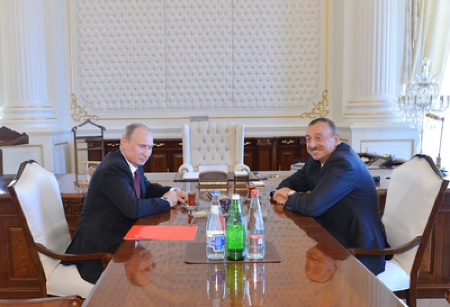 Presidents Ilham Aliyev, Vladimir Putin meet in Azerbaijani President`s office VİDEO