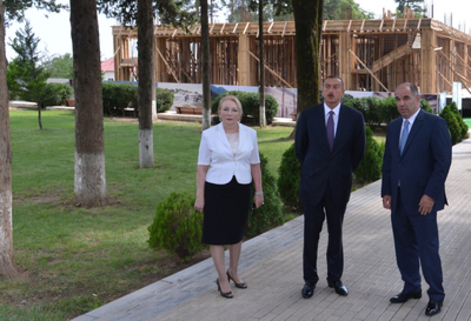 President Ilham Aliyev inspects construction work at Heydar Aliyev Center in Oghuz VİDEO