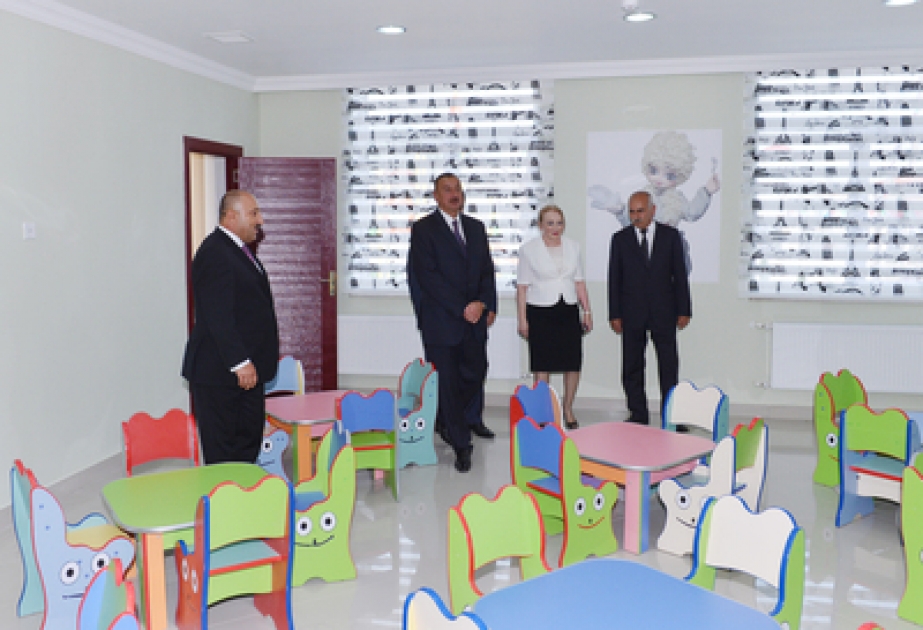 Azerbaijani President attends opening of orphanage-kindergarten No2 in Oghuz District VİDEO