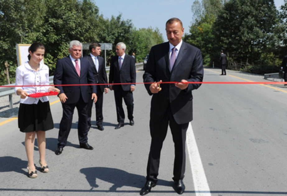 Eröffnungsfeier des Abschnitts Gabala-Ogus der Autostraße Garamaryam-Ismailli-Scheki zur Nutzung übergeben VİDEO