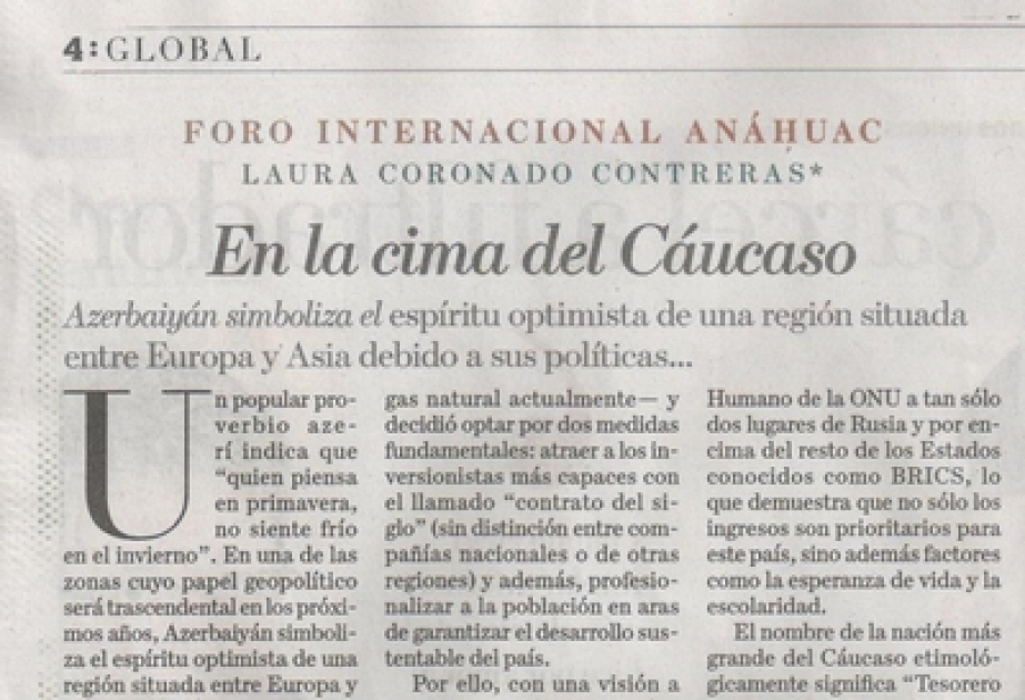 Mexican newspaper hails Azerbaijan`s development