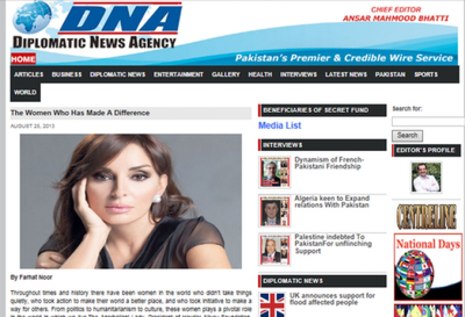Pakistani mass media praise Azerbaijani First Lady`s activities