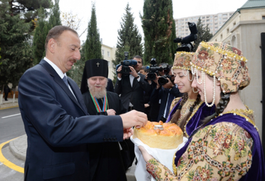 Präsident Ilham Aliyev an der Eröffnungsveranstaltung des orthodoxen religiös-kulturellen Zentrums der Eparchie von Baku und Aserbaidschan teilgenommen VİDEO