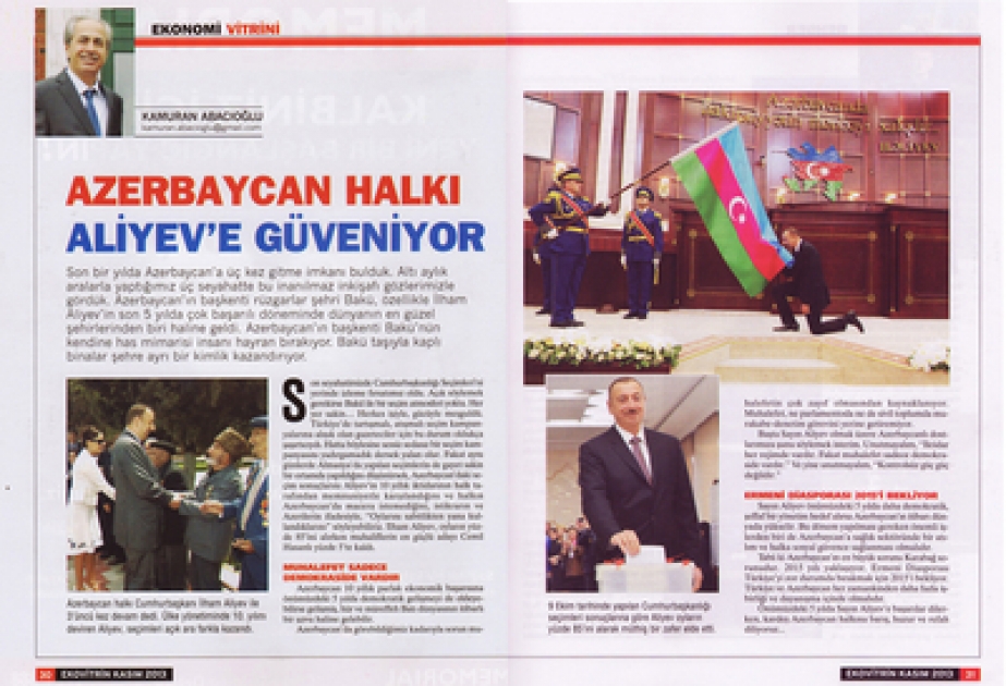 Türkiyənin nüfuzlu “Ekovitrin” jurnalında “Azərbaycan xalqı İlham Əliyevə güvənir” sərlövhəli məqalə dərc olunmuşdur