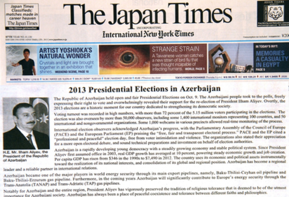 “The Japan Times” posts article on Azerbaijani presidential elections