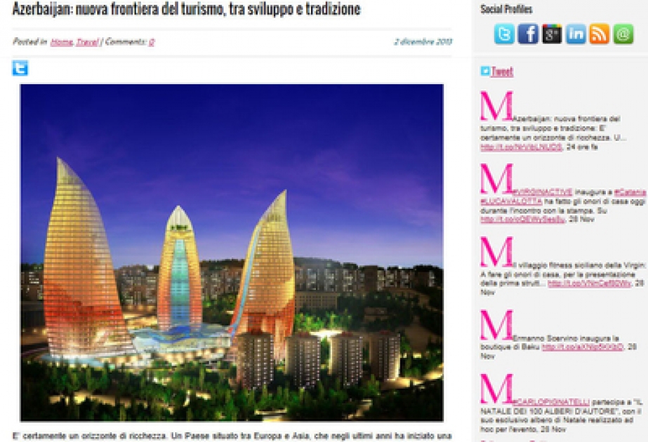 İtaliyanın nüfuzlu “M il Magazine” jurnalında “Azərbaycan: turizmin inkişaf və adət-ənənə arasında yeni sərhəd” sərlövhəli məqalə dərc edilmişdir