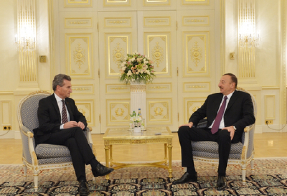 Aserbaidschans Präsident Ilham Aliyev empfing den EU- Kommissar für Energie Günther Oettinger VIDEO