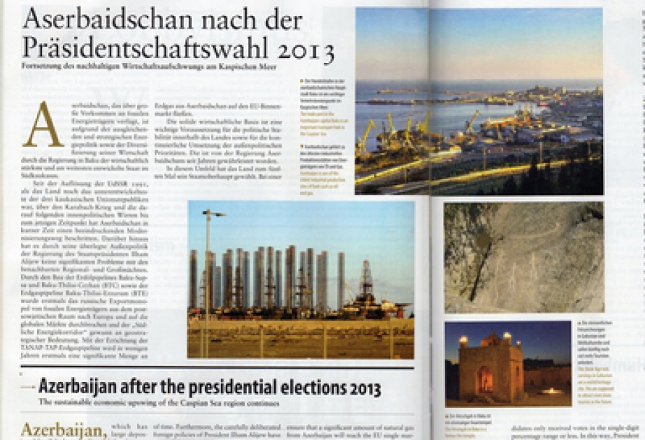 В немецком журнале «Diplomatisches Magazin» опубликована статья под заголовком «Азербайджан после выборов 2013 года: На побережье Каспия продолжается устойчивое экономическое развитие»