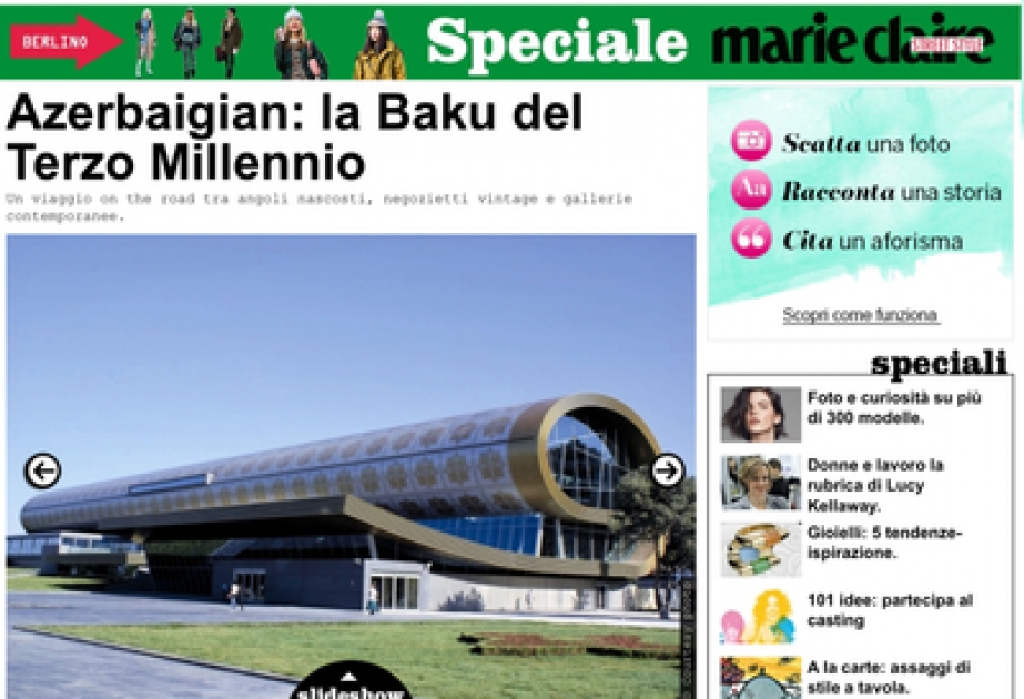 Italian online magazine “Marie Claire.it” posts article on Baku