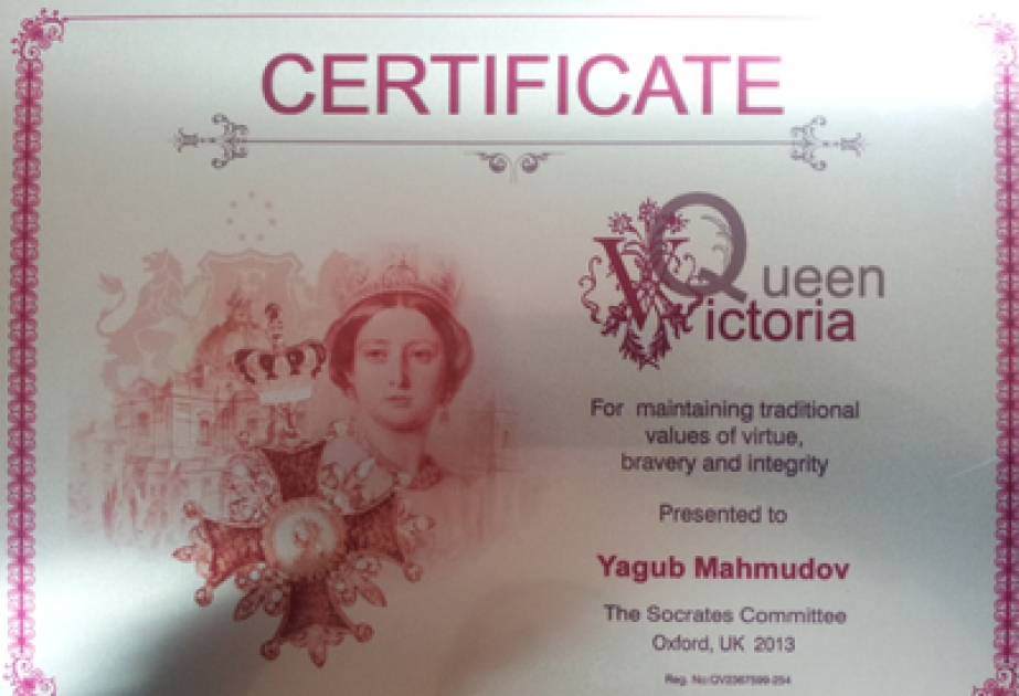 Director of Azerbaijani Institute of History awarded Queen Victoria Commemorative Diploma and medal