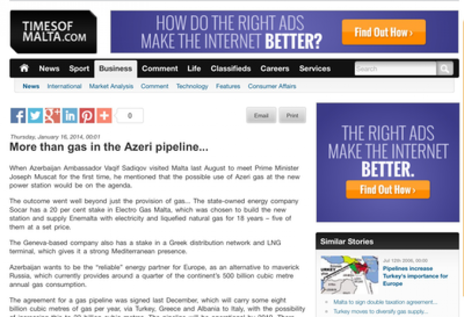 Times of Malta: More than gas in the Azeri pipeline