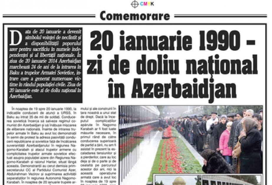Rumıniyanın nüfuzlu “Ultima ora” qəzetində “20 Yanvar – Azərbaycan xalqının faciəsi” sərlövhəli məqalə dərc edilmişdir