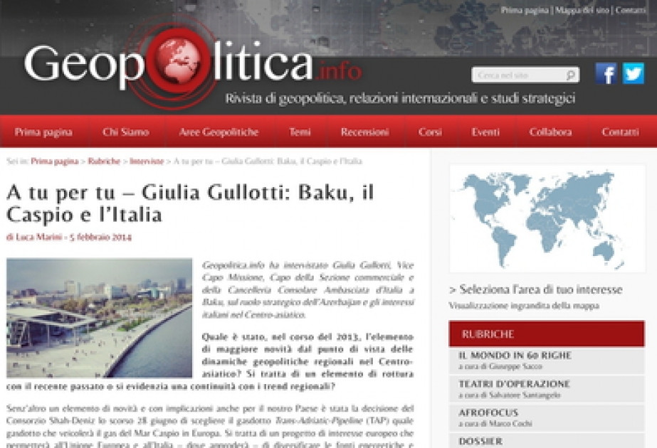 Geopolitica magazine interviews Deputy Head of Mission at Italian Embassy in Baku