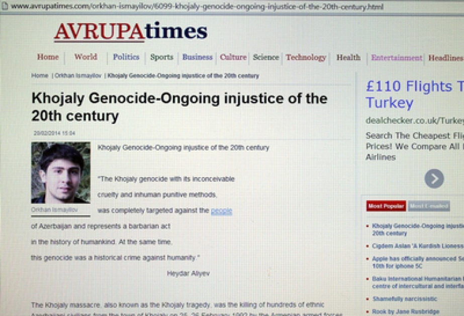 Avrupa Times posts article on Khojaly genocide by AzerTAc`s London-based correspondent