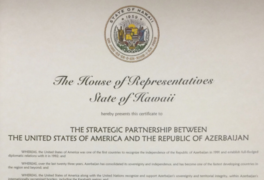 U.S. State of Hawaii supports Azerbaijan’s territorial integrity