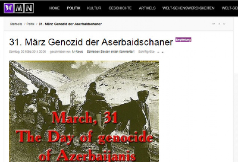 Avstriyanın “Manchmal News” qǝzetindǝ 31 mart – Azərbaycanlıların soyqırımı haqqında məqalə dərc edilmişdir