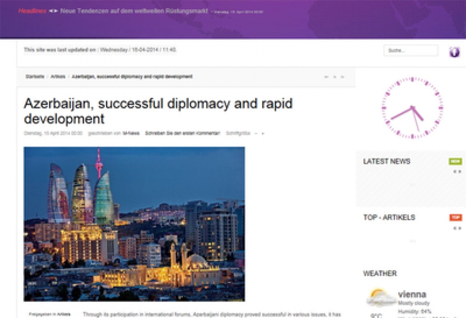 In der österreichischen Zeitung “Manchmal News” ein Artikel unter dem Titel “Aserbaidschan, erfolgreiche Diplomatie und schnelle Entwicklung” veröffentlicht