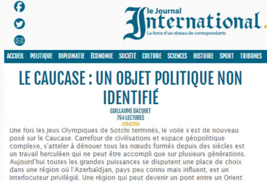 Fransanın “Le jounal internetional” qəzetində Azərbaycanın geosiyasətindən bəhs edən məqalə dərc olunmuşdur