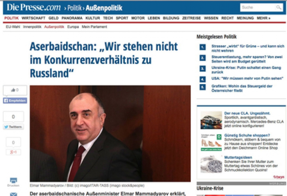 Le journal autrichien «Die Presse» a publié l’interview du ministre azerbaïdjanais des affaires étrangères