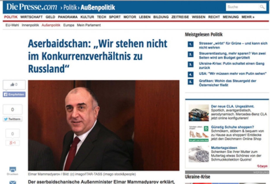 Avstriyanın tanınmış “Die Presse” qəzetində Azərbaycanın xarici işlər nazirinin müsahibəsi dərc edilmişdir