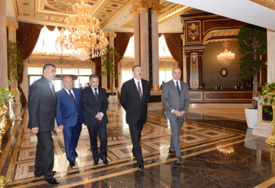 阿塞拜疆总统伊利哈姆•阿利耶夫出席沙马基区瑞克苏斯沙马基白金宫酒店的开业典礼