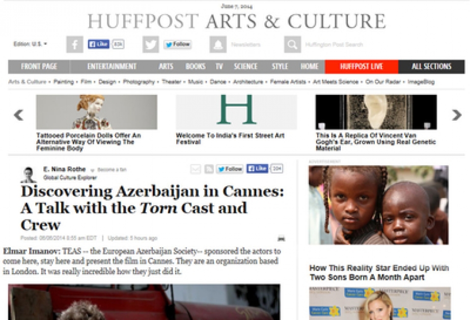 Huffington Post posts article headlined “Discovering Azerbaijan in Cannes: A Talk with the Torn Cast and Crew”