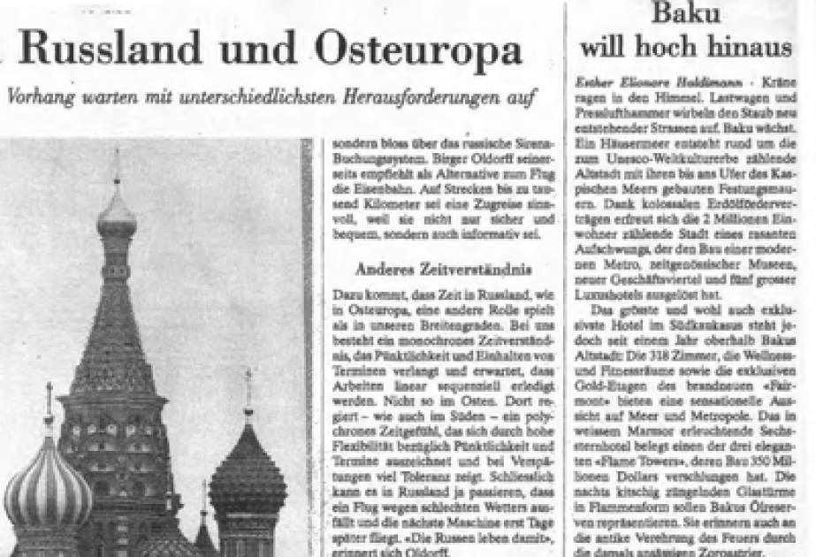 İsveçrənin “Tagblatt” qəzetində Bakı haqqında məqalə dərc edilmişdir