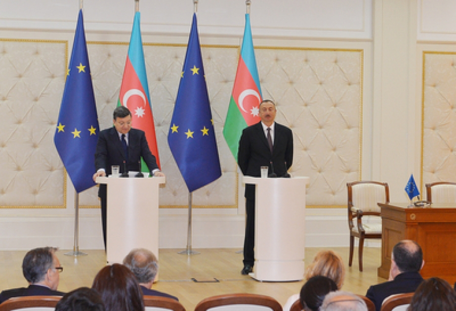 President of Azerbaijan Ilham Aliyev and President of the European Commission Jose Manuel Barroso made statements for the press VIDEO