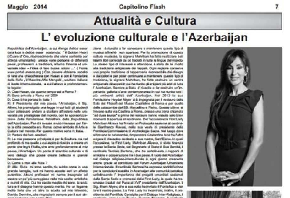 Italian newspaper publishes interview about Azerbaijan`s first lady
