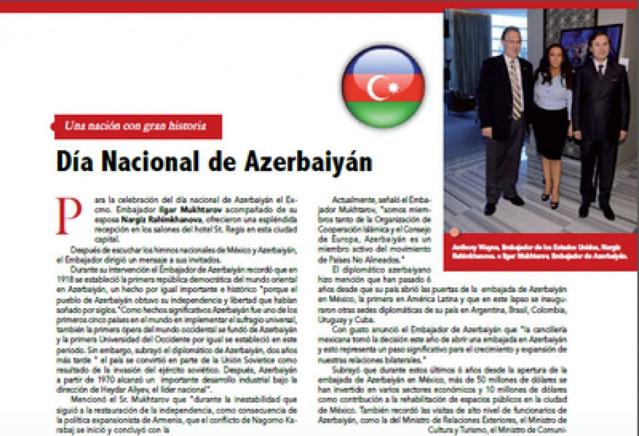 Meksikanın “Mundo Internacional” jurnalında “Azərbaycanın Milli Günü” sərlövhəli məqalə dərc olunmuşdur