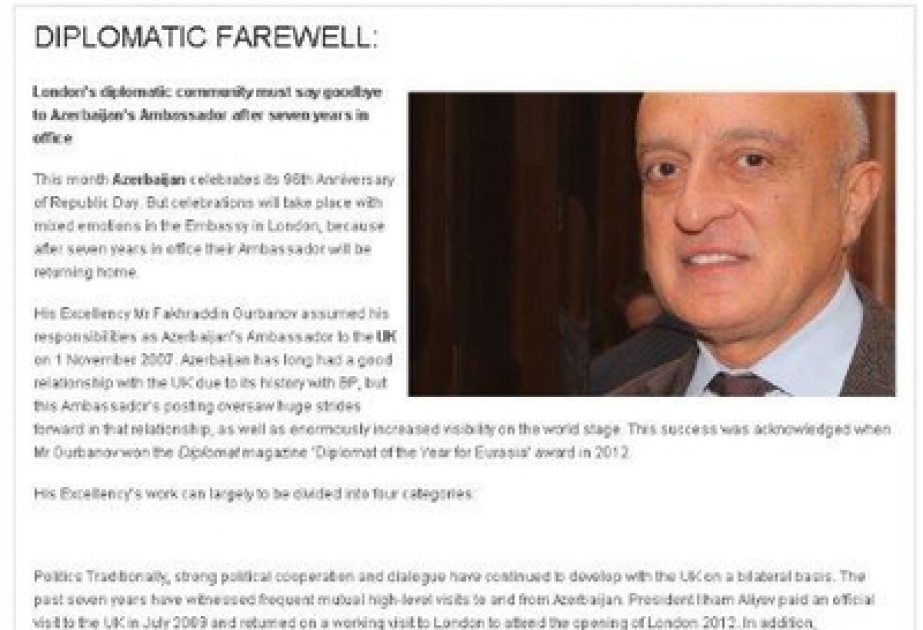British Diplomat magazine issues article on Azerbaijan-Great Britain relations