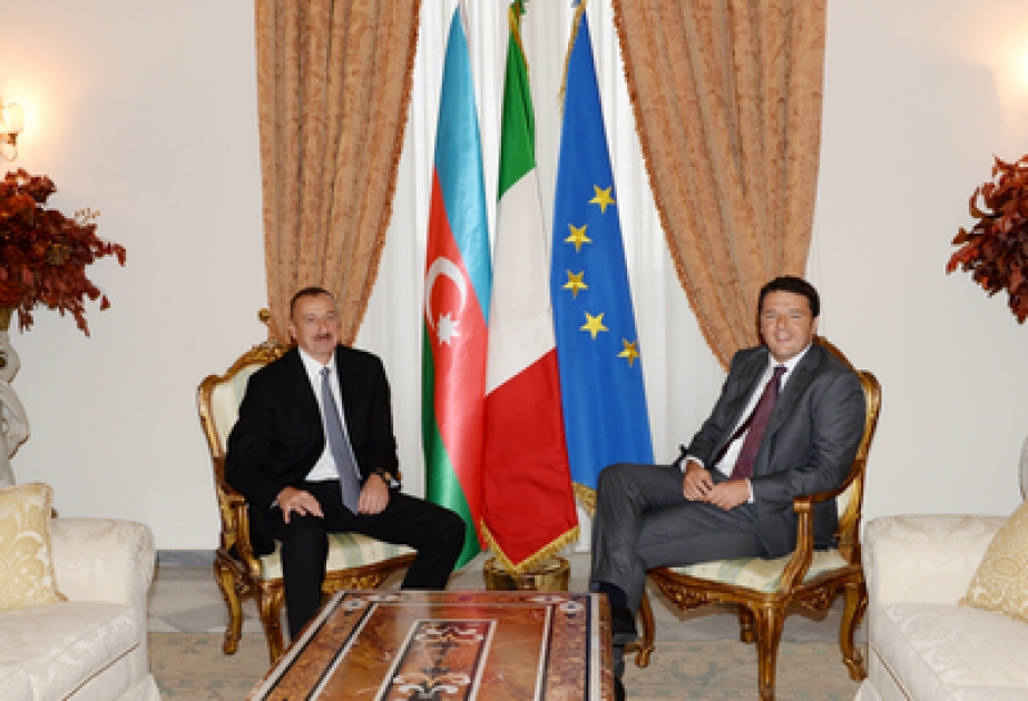 Treffen der Präsidenten von Aserbaidschan Ilham Aliyev mit dem italienischen Premierminister Matteo Renzi VIDEO