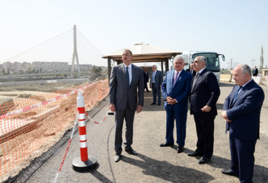 Prezident İlham Əliyev Bakı Olimpiya Stadionu ətrafında inşası davam etdirilən yol-nəqliyyat infrastrukturunun tikintisi ilə tanış olub VİDEO