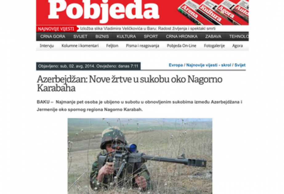 Monteneqro mətbuatı Ermənistan və Azərbaycan qoşunlarının təmas xəttində baş vermiş gərginlikdən yazır