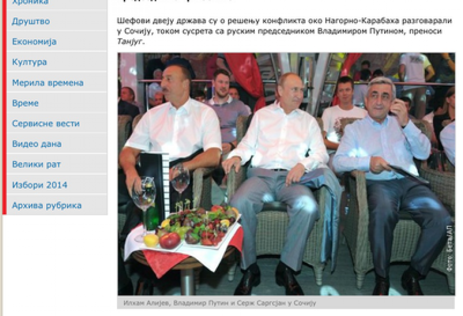 Serbian RST website issues article headlined “Next step towards peaceful settlement of the Nagorno-Karabakh conflict”