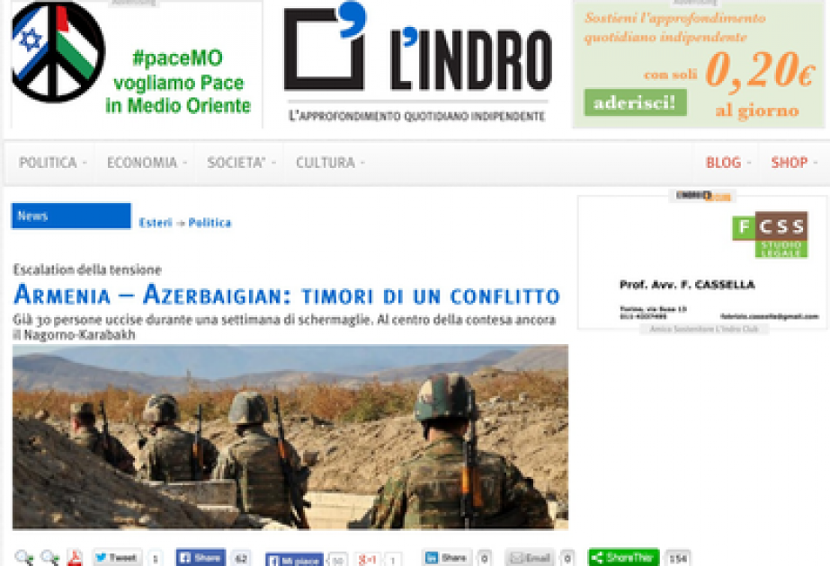 Italian website publishes article on Armenia-Azerbaijan Nagorno-Karabakh conflict