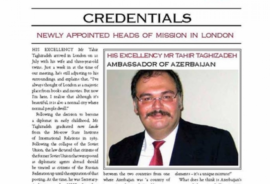 Londonda nəşr edilən jurnallarda Azərbaycanın Böyük Britaniyadakı səfiri haqqında məqalələr dərc olunub