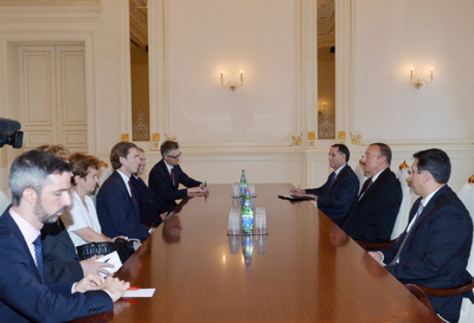 Aserbaidaschans Präsident Ilham Aliyev empfing eine Delegation um den österreichischen Bundesminister für Europa, Integration und Äußeres VIDEO