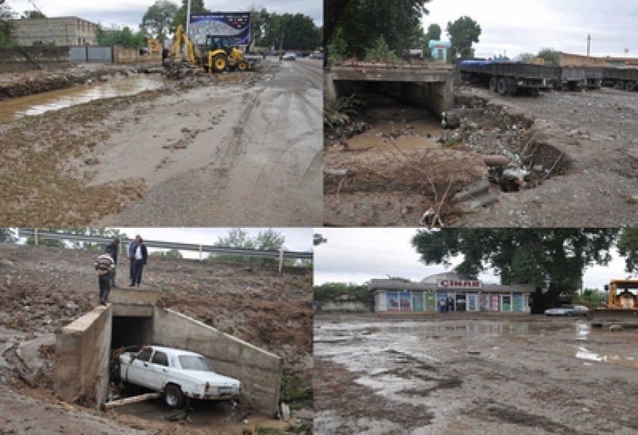 Ağstafa rayonunun Dağkəsəmən kəndində sel sularının fəsadları aradan qaldırılır