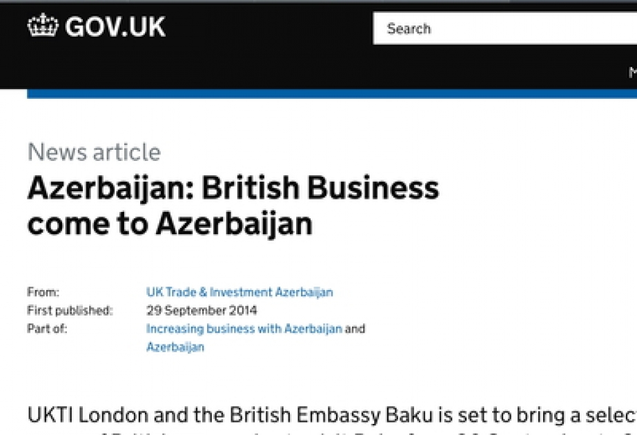 UK government`s website posts article on visit of British delegation to Baku