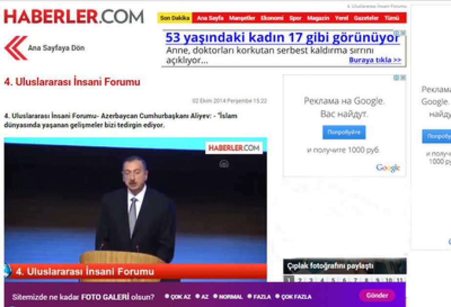 Prezident İlham Əliyevin Bakı Forumunda səsləndirdiyi fikirlər Türkiyə mediasının diqqət mərkəzindədir