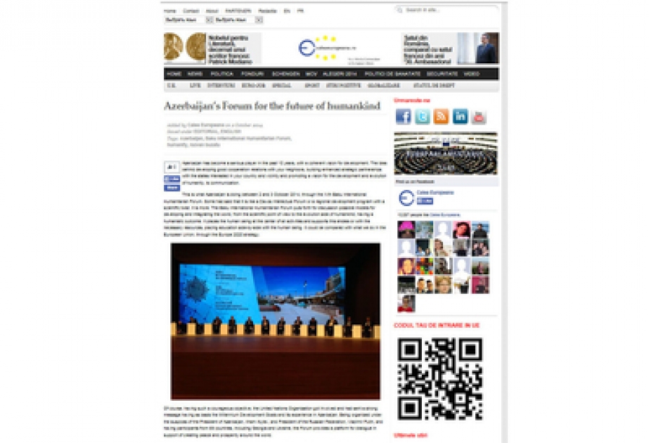 Rumıniyanın “Calea Europeana” portalında Humanitar Forum haqqında məqalə yerləşdirilib