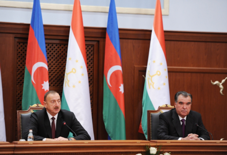 President Ilham Aliyev and Tajik President Emomali Rahmon made statements for the press VIDEO